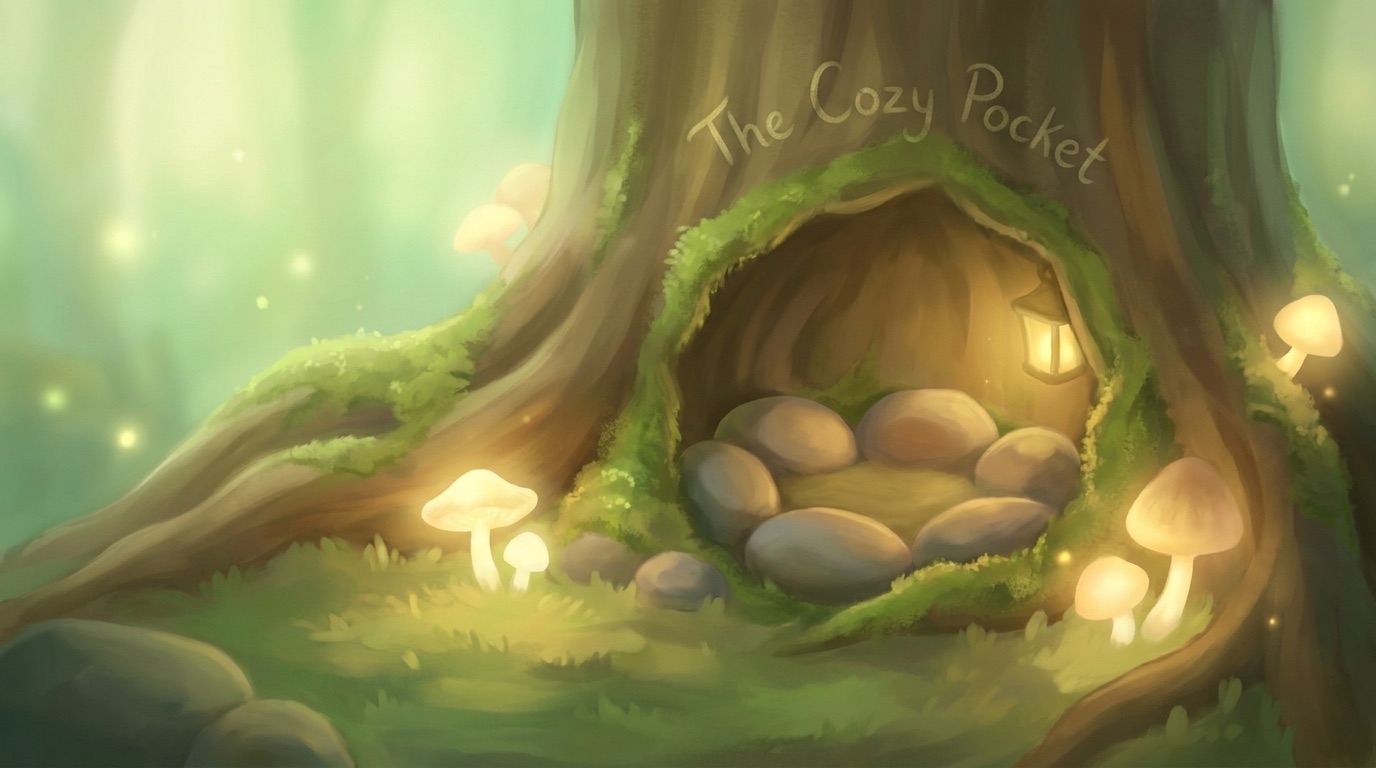 The Cozy Pocket — a glowing mossy hollow inside a tree